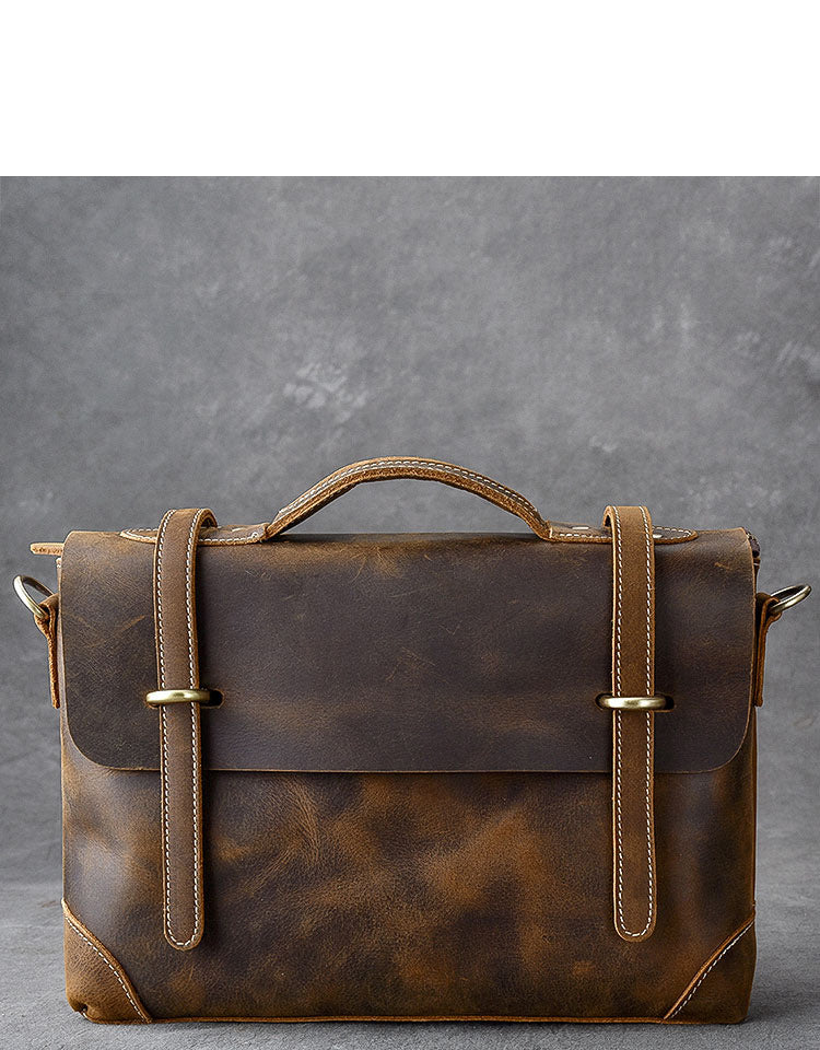 Leather Mens Brown Briefcase 13'' Laptop Bag Messenger Bag Shoulder Bag For Men