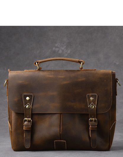 Leather Mens Brown Briefcase 14'' Laptop Bag Messenger Bag Shoulder Bag For Men