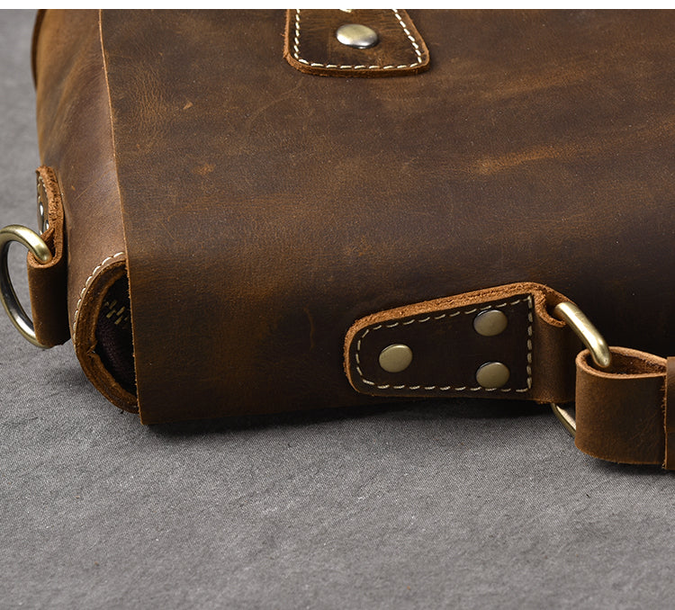 Leather Mens Brown Briefcase 14'' Laptop Bag Messenger Bag Shoulder Bag For Men