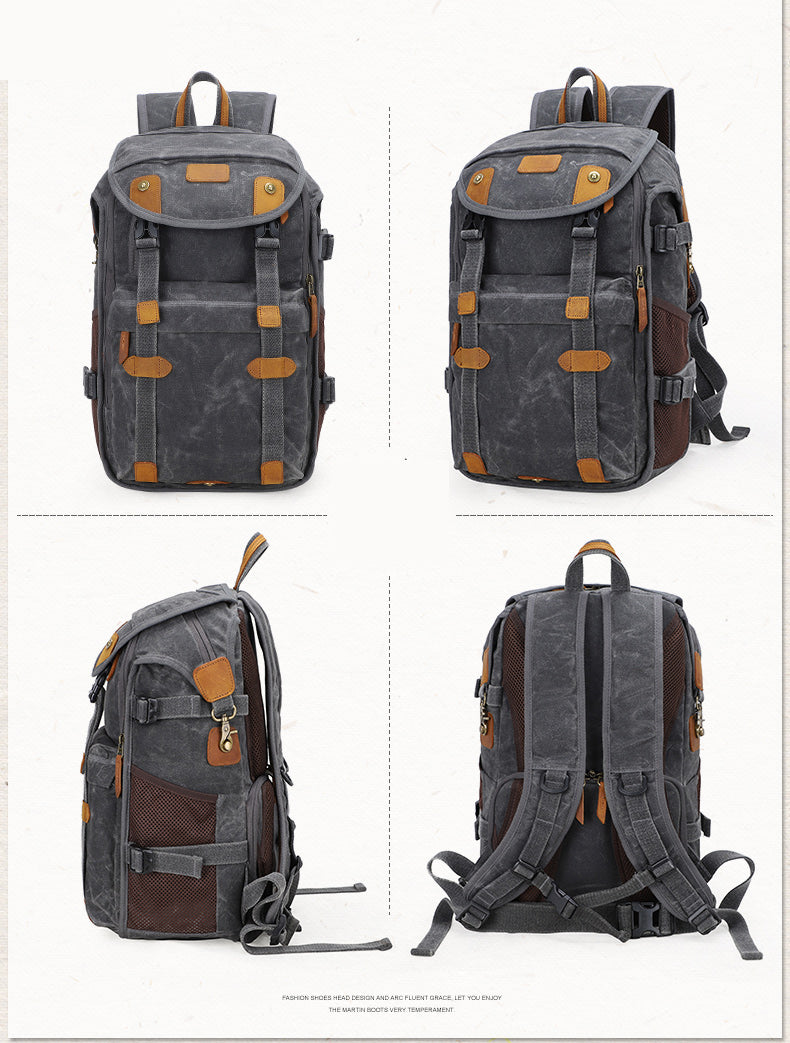 Brown Canvas Waterproof Mens 15'' Canon Camera Backpack Large Nikon DSLR Camera Bag For Men