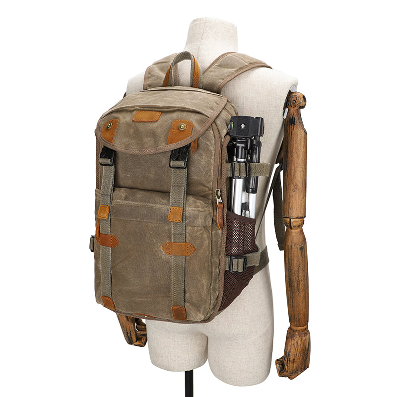 Brown Canvas Waterproof Mens 15'' Canon Camera Backpack Large Nikon DSLR Camera Bag For Men