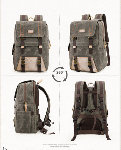 Green Canvas Waterproof Mens 15'' Canon Camera Backpack Large Nikon DSLR Camera Bag For Men