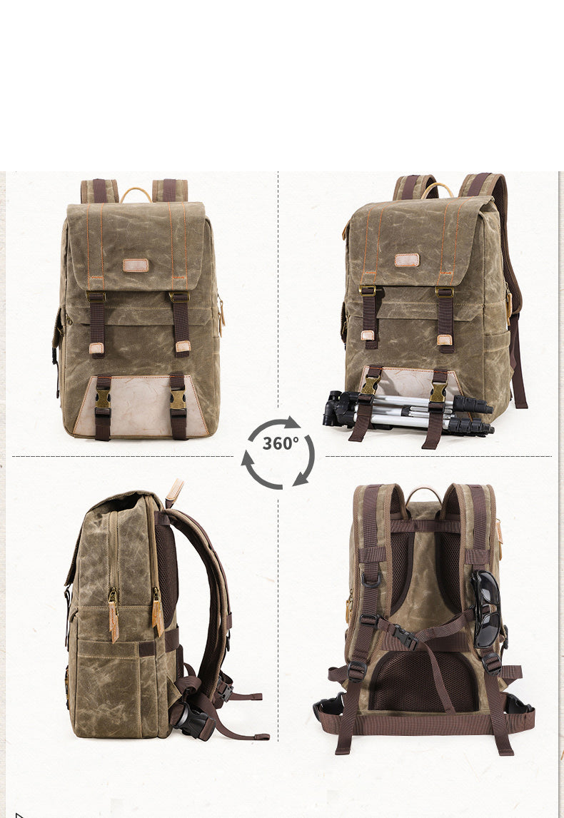 Green Canvas Waterproof Mens 15'' Canon Camera Backpack Large Nikon DSLR Camera Bag For Men