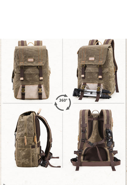 Green Canvas Waterproof Mens 15'' Canon Camera Backpack Large Nikon DSLR Camera Bag For Men