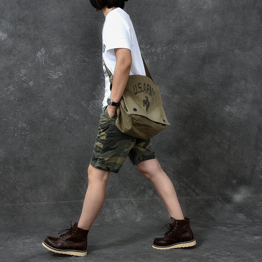 Canvas Leather Mens Large Brown Side Bag 14'' Army Green Messenger Bag Postman Bag For Men