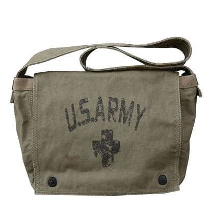 Canvas Leather Mens Large Brown Side Bag 14'' Army Green Messenger Bag Postman Bag For Men