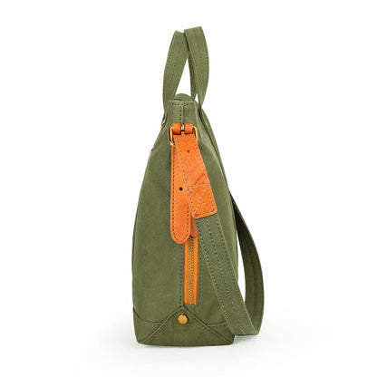 Canvas Leather Mens Womens Small Handbag Caramel Tote Bag Shoulder Bag Green Side Bag for Men