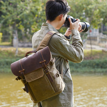 Canvas Camera Backpack Mens Canon Nikon Waterproof 15'' Large Camera Bags DSLR Camera Bags For Men