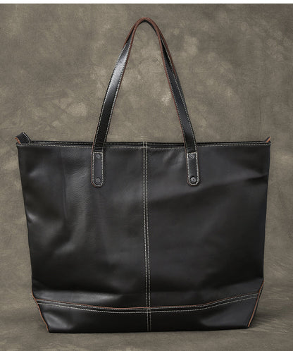 Leather Mens Womens 16' Large Shoulder Bag Black Tote Bag Large Side Bag For Men