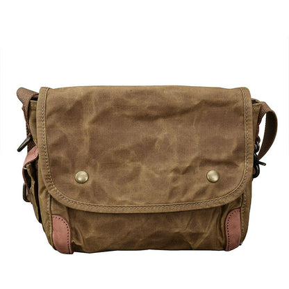 Waxed Canvas Leather Mens Gray Vintage Side Bag Khaki Messenger Bag Small Shoulder Bag For Men