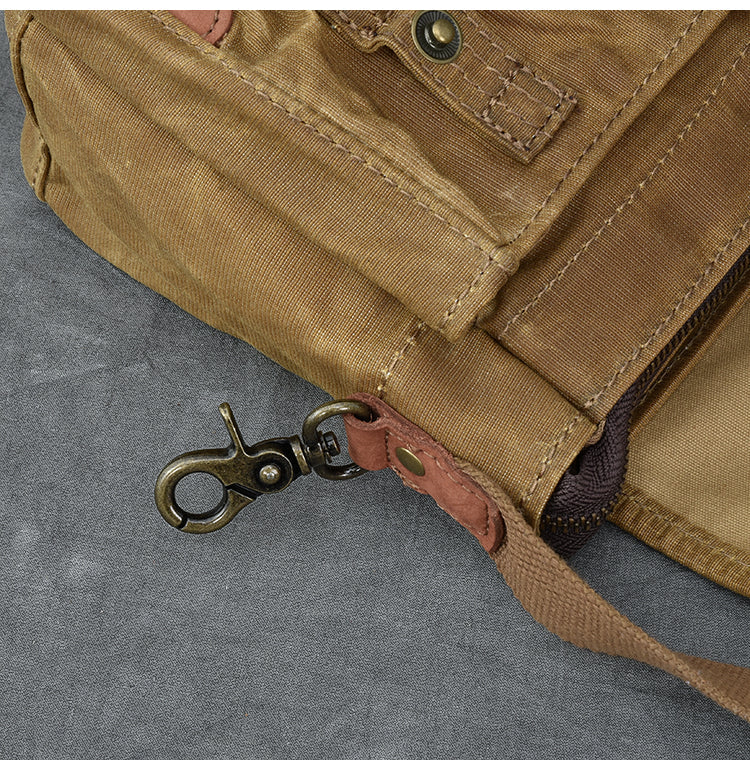 Waxed Canvas Leather Mens Gray Vintage Side Bag Khaki Messenger Bag Small Shoulder Bag For Men