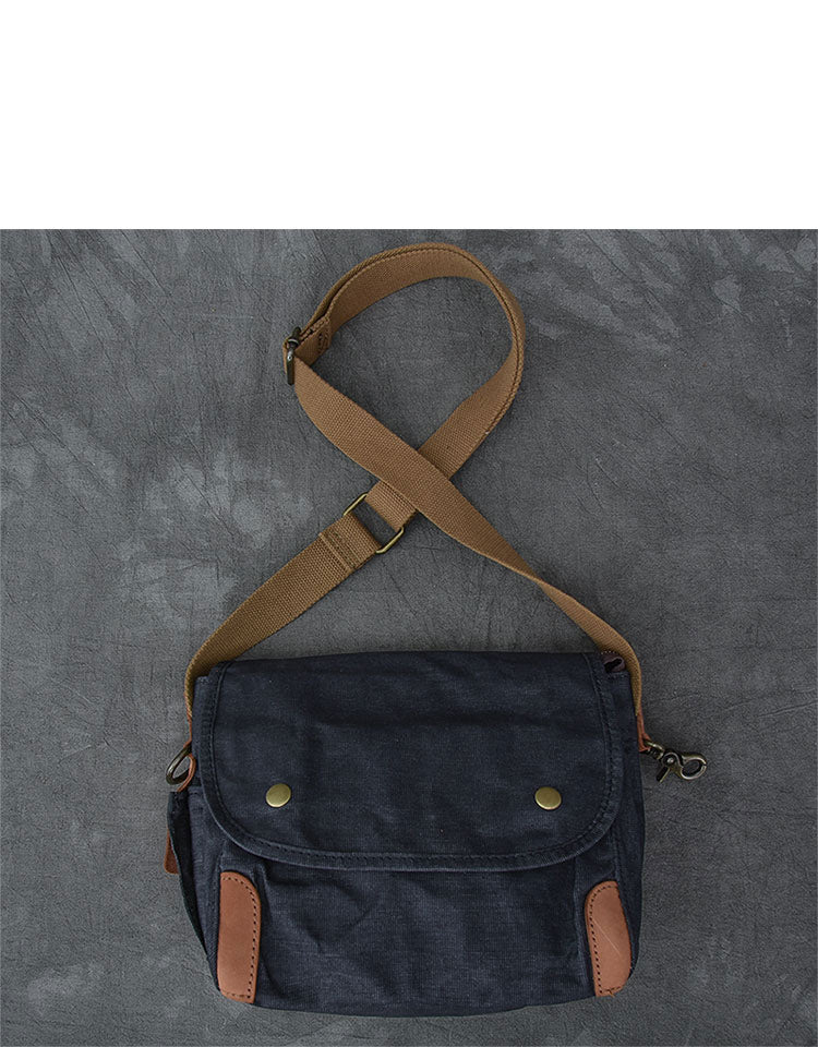 Waxed Canvas Leather Mens Gray Vintage Side Bag Khaki Messenger Bag Small Shoulder Bag For Men