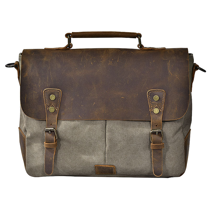 Canvas Leather Mens Womens Green Briefcase Side Bag Brown Messenger Bag Shoulder Bag For Men