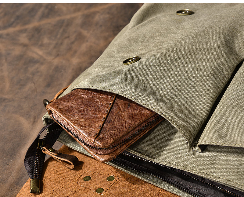 Canvas Leather Mens Womens Green Briefcase Side Bag Brown Messenger Bag Shoulder Bag For Men