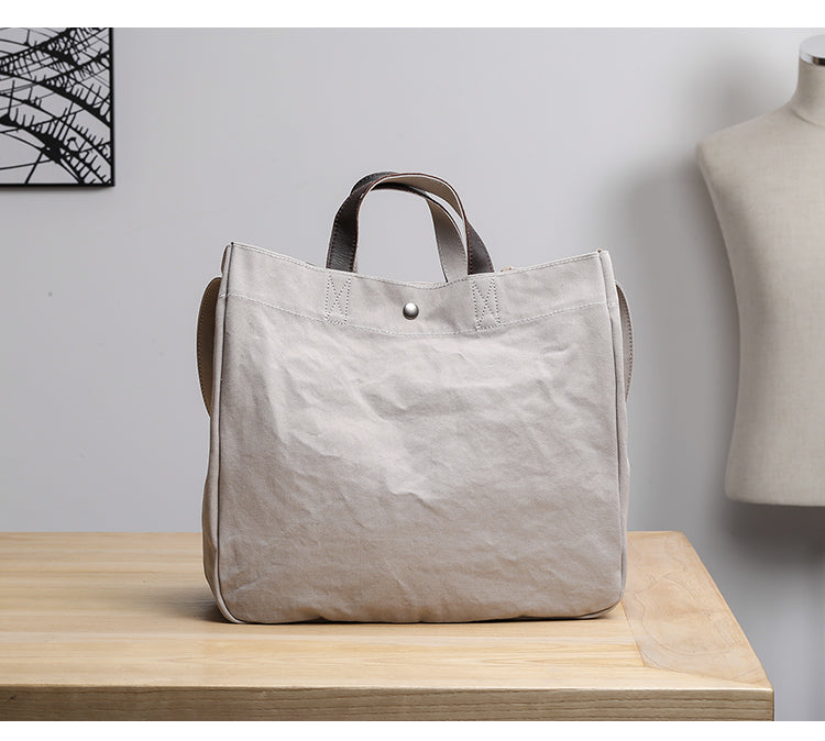 Canvas Leather Mens Womens Handbag Tote Bag White Shoulder Bag Tote Purse For Men