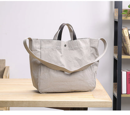 Canvas Leather Mens Womens Handbag Tote Bag White Shoulder Bag Tote Purse For Men