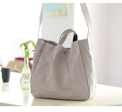 Canvas Leather Mens Womens Handbag Tote Bag White Shoulder Bag Tote Purse For Men