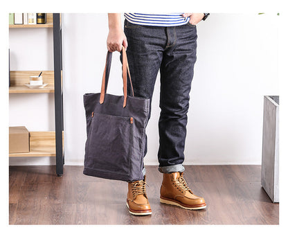 Canvas Leather Mens Womens Large White Handbag Tote Bag Khaki Shoulder Tote Purse For Men