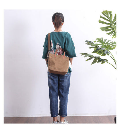 Canvas Leather Mens Womens Large White Handbag Tote Bag Khaki Shoulder Tote Purse For Men