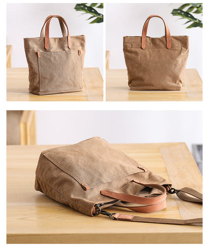 Canvas Leather Mens Womens Large White Handbag Tote Bag Khaki Shoulder Tote Purse For Men