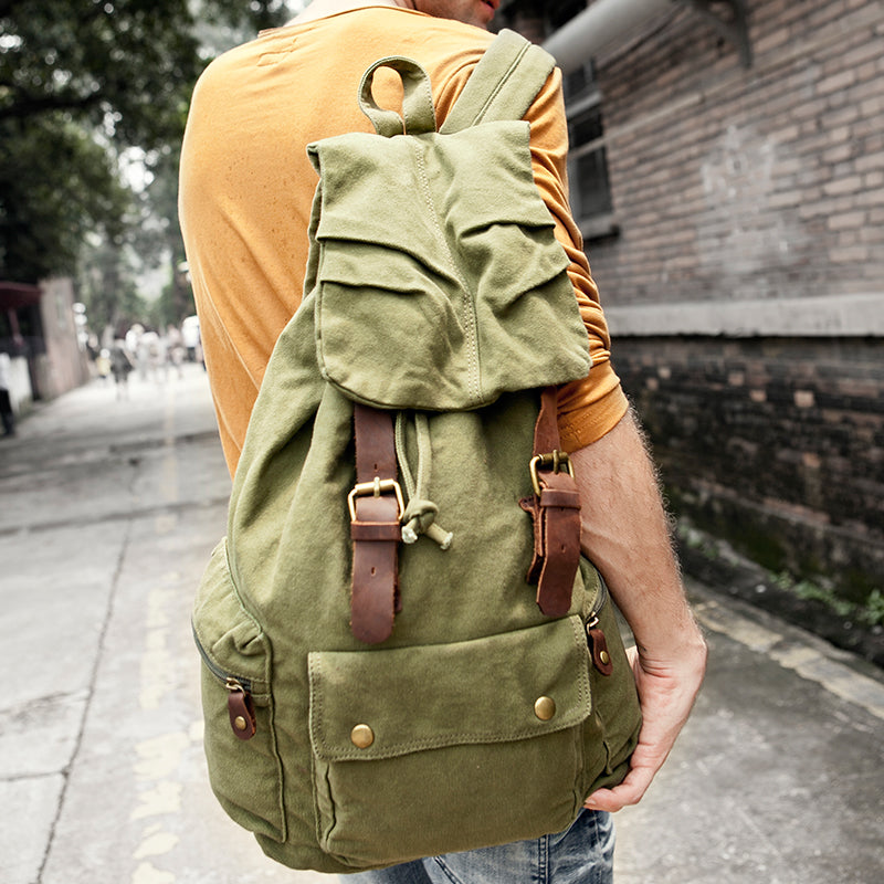 Canvas  Women Mens 18' Brown Travel Backpack Green Computer Bag College Backpack for Men