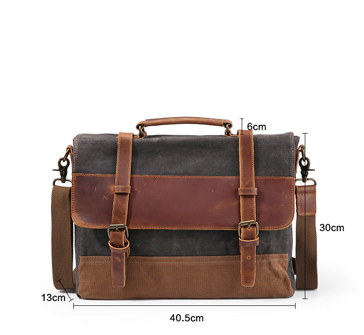 Canvas Leather Mens Side Bag Gray 14'' Briefcase Postman Bag Messenger Bag for Men