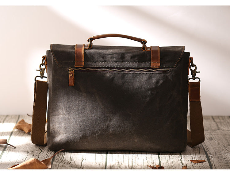 Canvas Leather Mens Side Bag Gray 14'' Briefcase Postman Bag Messenger Bag for Men