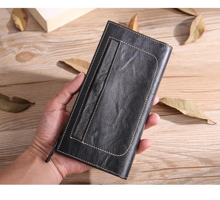 Casual Black Leather Men's Long Wallet Bifold Long Checkbook Wallet Clutch For Men