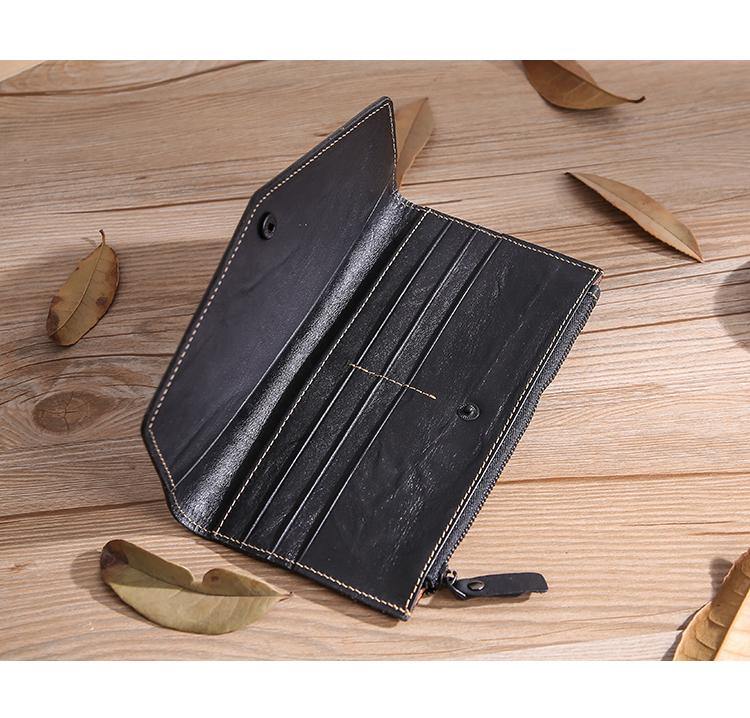 Casual Black Leather Men's Long Wallet Bifold Black Checkbook Wallet Clutch For Men