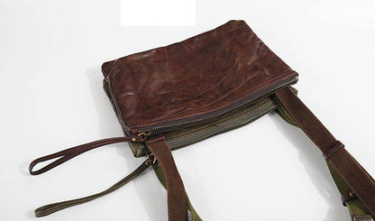 Casual Green Leather Mens Small Side Bag Messenger Bag Brown Post Bag Courier Bags for Men