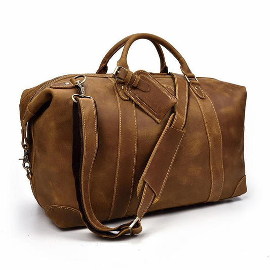 Casual Brown Leather Men Handbag Overnight Bags Travel Bags Weekender Bags For Men