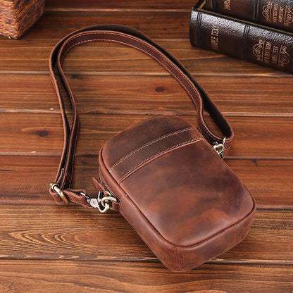 Casual Brown Leather Belt Pouch Mini Messenger Bag Men's Small Side Bag Phone Holster For Men