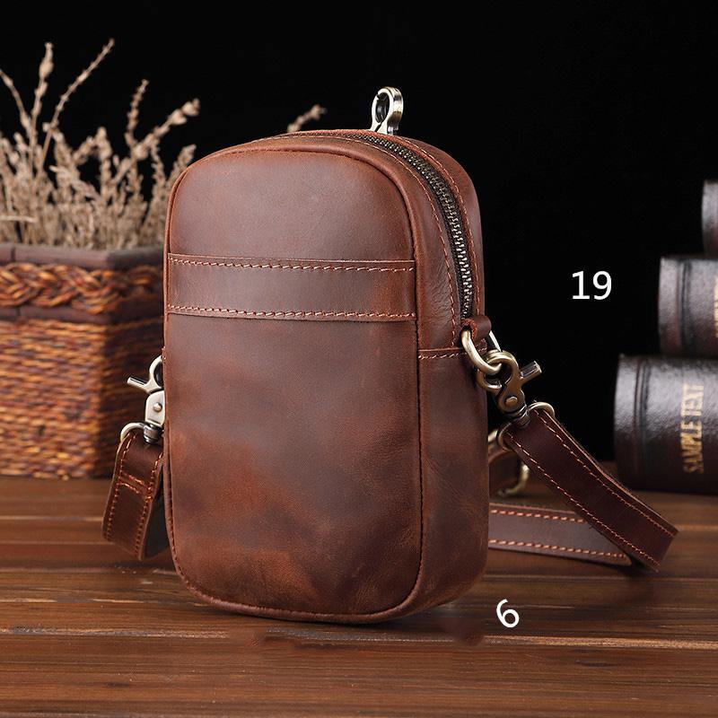 Casual Brown Leather Belt Pouch Mini Messenger Bag Men's Small Side Bag Phone Holster For Men