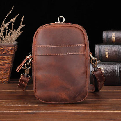 Casual Brown Leather Belt Pouch Mini Messenger Bag Men's Small Side Bag Phone Holster For Men