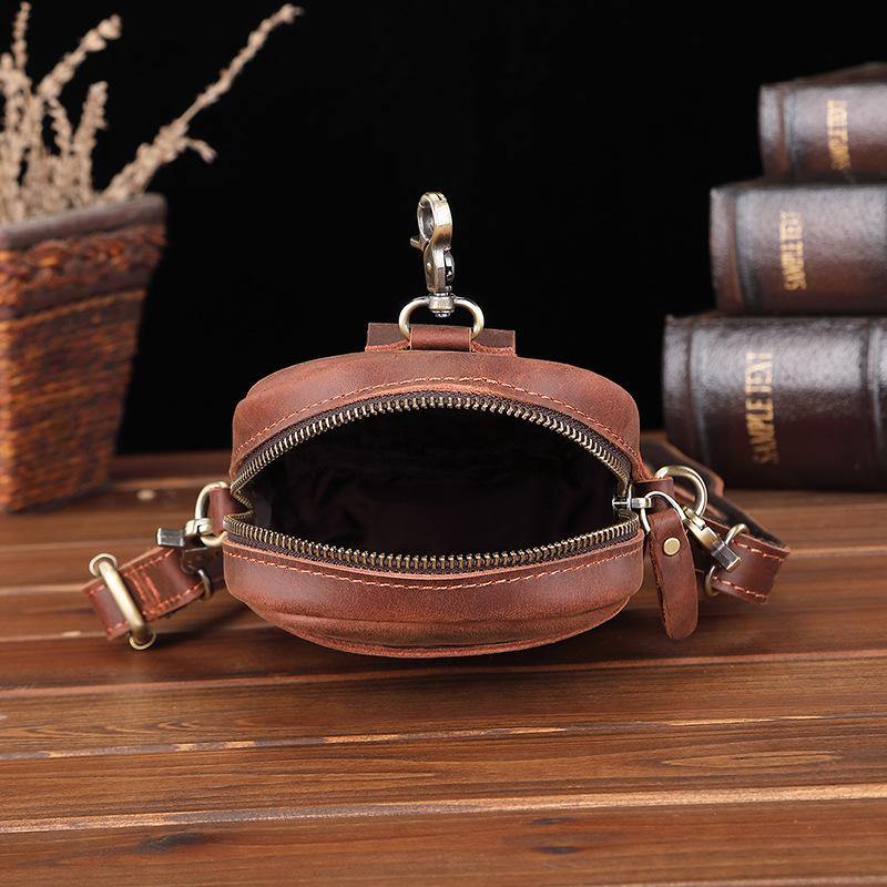 Casual Brown Leather Belt Pouch Mini Messenger Bag Men's Small Side Bag Phone Holster For Men