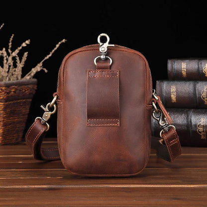 Casual Brown Leather Belt Pouch Mini Messenger Bag Men's Small Side Bag Phone Holster For Men