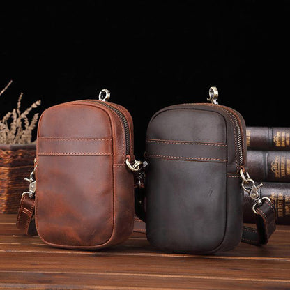 Casual Brown Leather Belt Pouch Mini Messenger Bag Men's Small Side Bag Phone Holster For Men