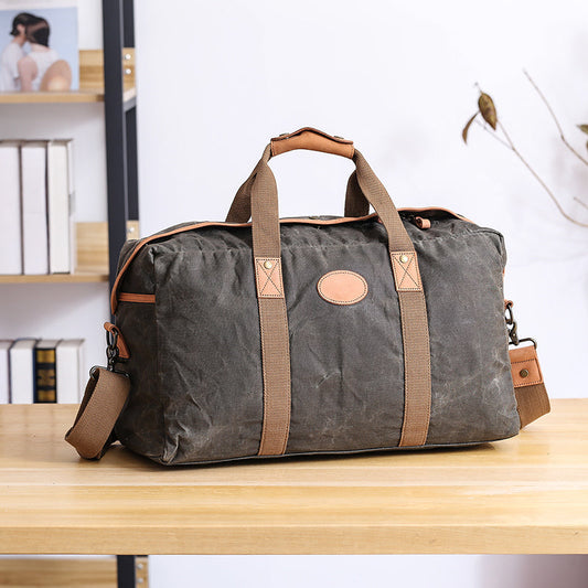 Casual Green Waxed Canvas Mens Weekender Bag Travel Duffle Bag for Men