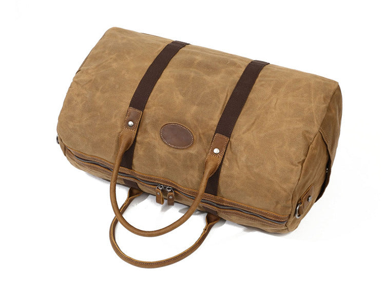 Casual Khaki Waxed Canvas Mens Weekender Bag Travel Canvas Duffle Bag for Men