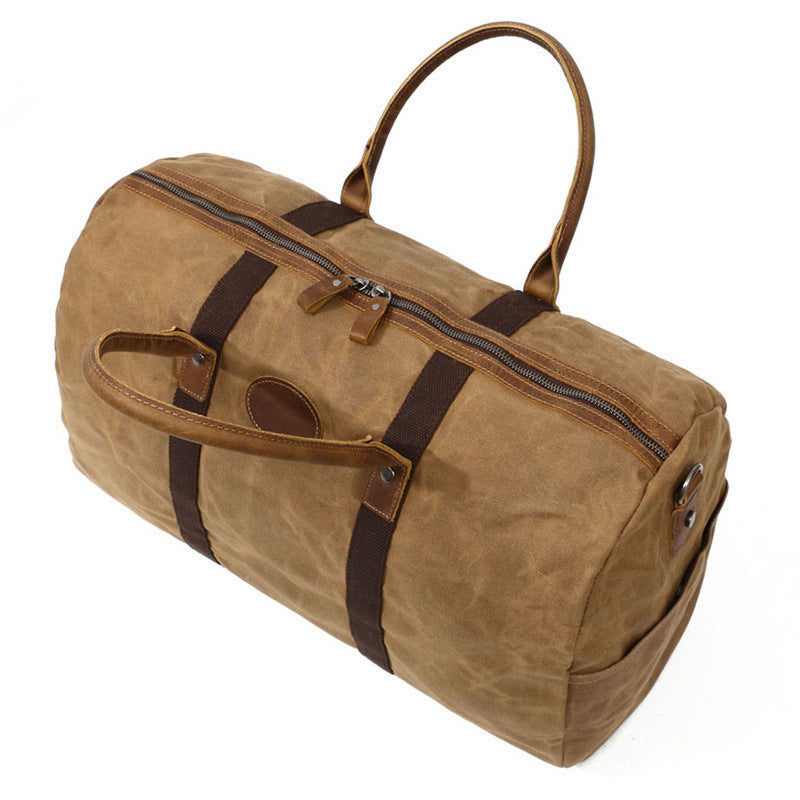 Casual Khaki Waxed Canvas Mens Weekender Bag Travel Canvas Duffle Bag for Men