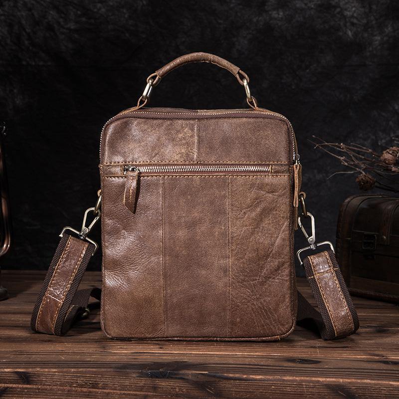 Leather Mens Vertical Side Bag Small Courier Bag Brown Vertical Handbag Messenger Bag For Men