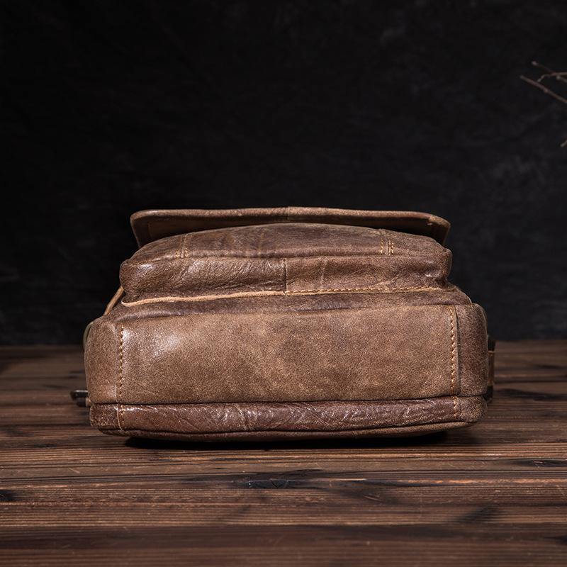 Leather Mens Vertical Side Bag Small Courier Bag Brown Vertical Handbag Messenger Bag For Men