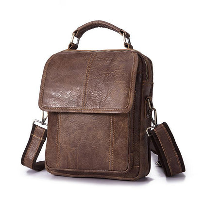 Leather Mens Vertical Side Bag Small Courier Bag Brown Vertical Handbag Messenger Bag For Men