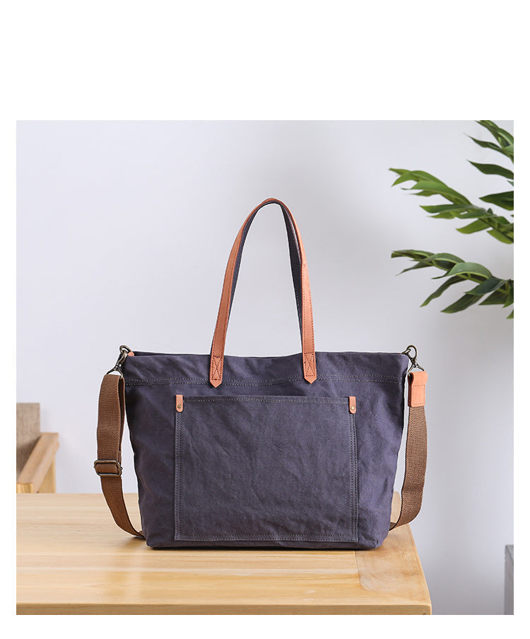 Casual Canvas Leather Mens Womens Large White Handbag Tote Bag Khaki Shoulder Bag Tote Purse For Men