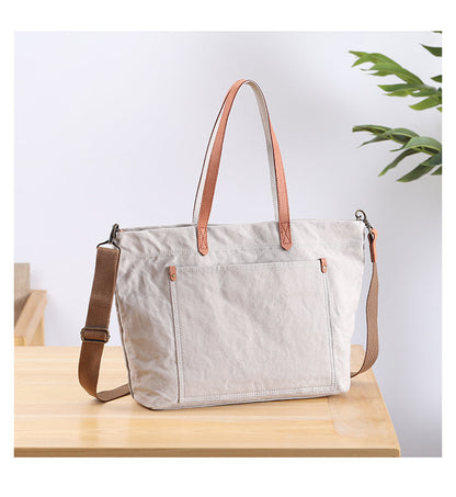 Casual Canvas Leather Mens Womens Large White Handbag Tote Bag Khaki Shoulder Bag Tote Purse For Men