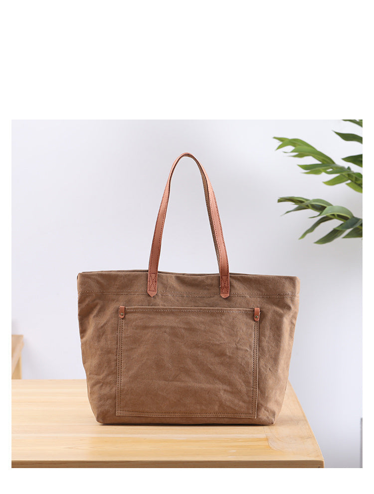 Casual Canvas Leather Mens Womens Large White Handbag Tote Bag Khaki Shoulder Bag Tote Purse For Men