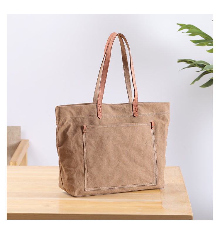 Casual Canvas Leather Mens Womens Large White Handbag Tote Bag Khaki Shoulder Bag Tote Purse For Men