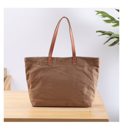 Casual Canvas Leather Mens Womens Large White Handbag Tote Bag Khaki Shoulder Bag Tote Purse For Men