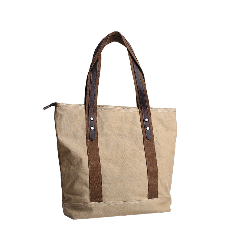 Casual Canvas Mens Womens Large 14¡®¡¯ Khaki Handbag Tote Bag Brown Shoulder Bag Tote Purse For Men