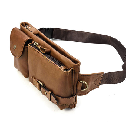 Fashion Brown Leather Men's Fanny Pack Black Hip Pack Waist Bag For Men